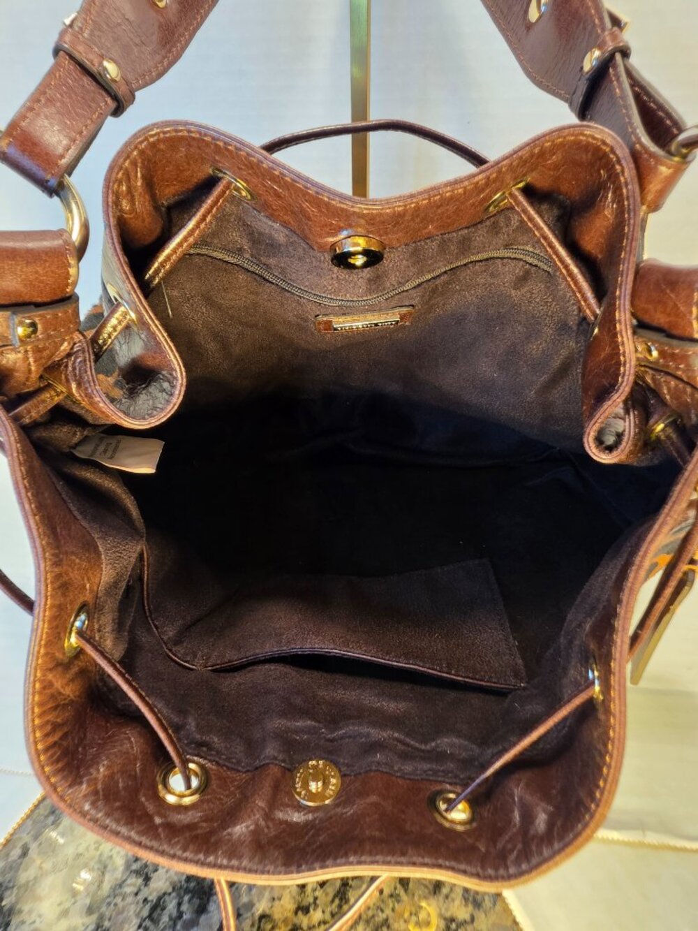 Aqua Madonna Brown Leather and Hair-on-Hide Shoulder Bag  EUC - Picture 12 of 13